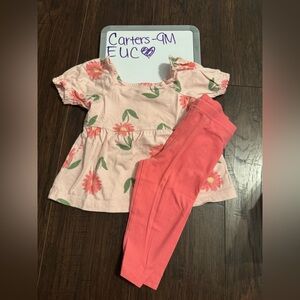 Carter's Pink Floral Top and Coral pink Leggings